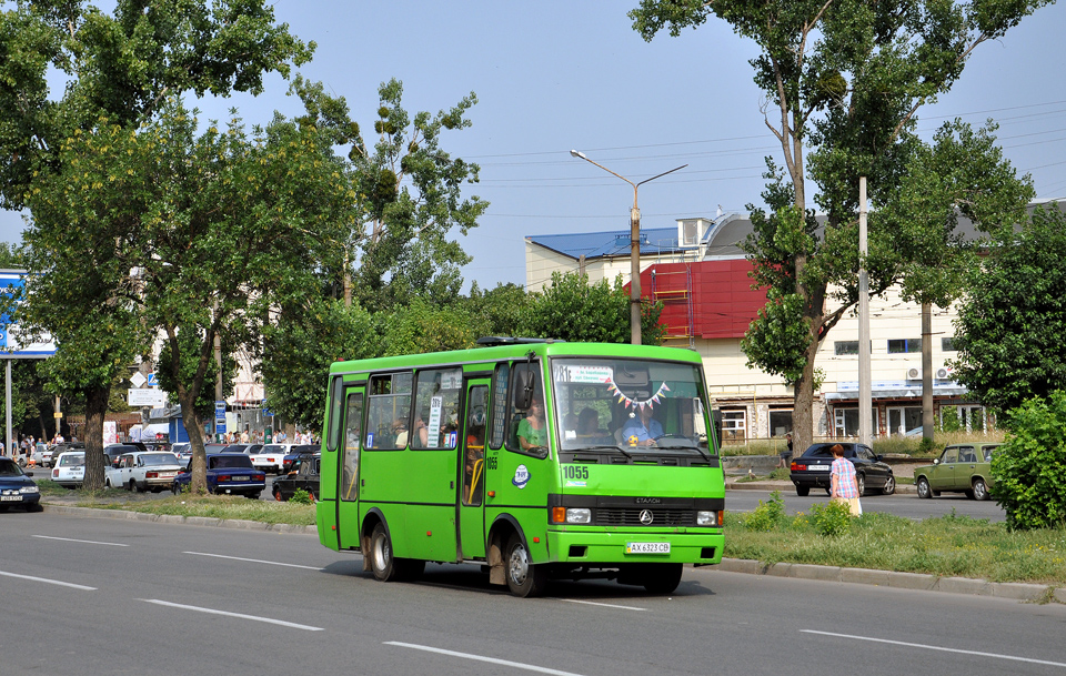 БАЗ-А079.14 гос.# AX6323CB 281-го маршрута на Салтовском шоссе перед поворотом на проспект 50-летия ВЛКСМ