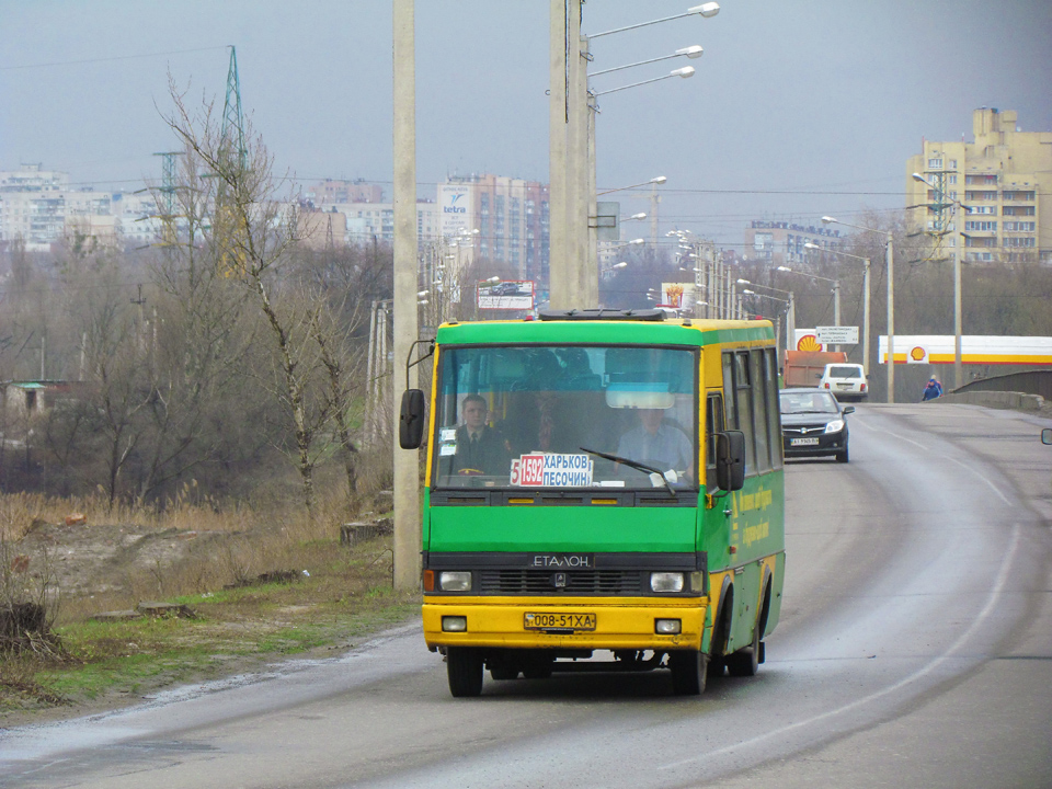 БАЗ-А079.04 гос.# 008-51XA 1592-го маршрута на улице Полтавский шлях в районе реки Уды