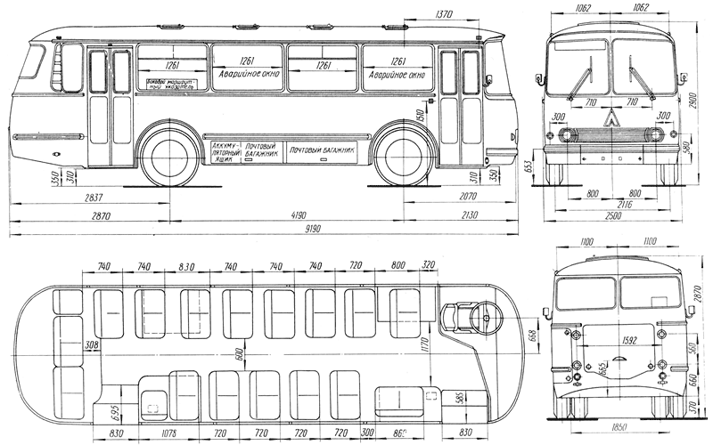 Габаритный чертеж автобуса ЛАЗ-695Н
