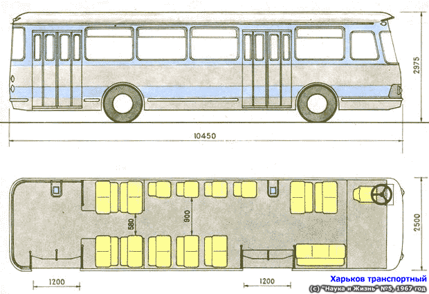 Габаритный чертеж автобуса ЛиАЗ-677
