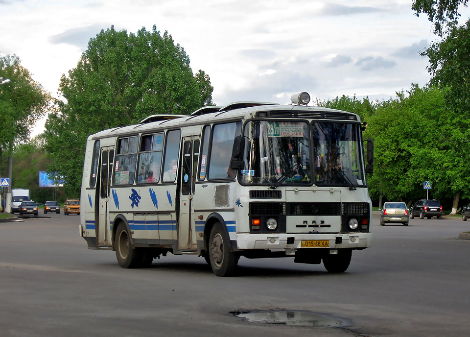 ПАЗ-4234 гос.# 015-68ХА 281-го маршрута поворачивает с проспекта 50-летия ВЛКСМ на Салтовское шоссе