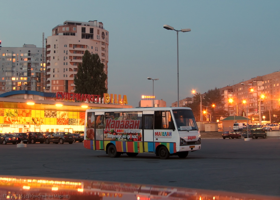 ЗАЗ-А07А гос.# АХ0997АА маршрута "Ст. м. "23 Августа" - ТЦ Магеллан" на парковке гипермаркета Billa возле станции метро "23 Августа"