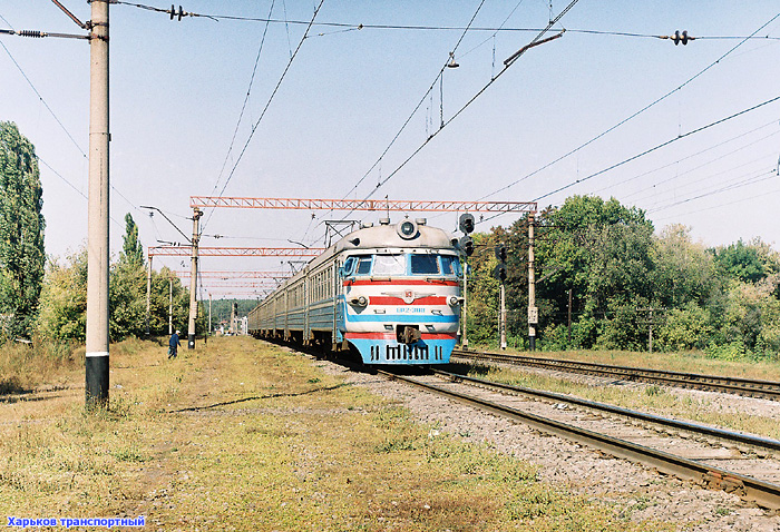 ЭР2-308 отправляется со станции Жихорь в сторону Змиева, линия Основа - Красный лиман