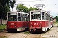 КТМ-5M3 #877 и #854 в открытом парке Депо №1 (бывшего Ленинского трамвайного депо)