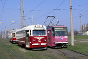 МТВ-82 #55 и Tatra-T6B5 #4561-4562 в открытом парке Салтовского трамвайного депо