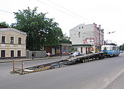 ВТ-2 и платформа для перевозки ВПРС-500 на Московском проспекте в районе улицы Богдана Хмельницкого