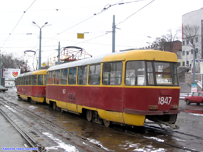 Tatra-T3SU #1848-1847 30-го маршрута на Пролетарской площади