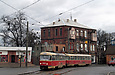 Tatra-T3SU #3003-3004 3-го маршрута поворачивает с улицы Октябрьской Революции во въезд Чапаева