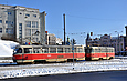 Tatra-T3SU #3009-3010 3-го маршрута на повороте с площади Розы Люксембург на Пролетарскую площадь