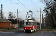 Tatra-T3SUCS #3021 6-го маршрута на Салтовском шоссе пересекает проспект Льва Ландау