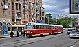 Tatra-T3SU #3023-3024 3-го маршрута на улице Университетской выполняет остановку "Рыбная площадь"