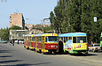 Tatra-T3SU #3027-3028 3-го и #315 12-го маршрутов на улице Конева (остановка "Нетеченская набережная")