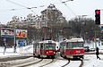 Tatra-T3 #3049 и #3050 20-го маршрута на перекрестке улицы Клочковской и съезда с Новоивановского моста