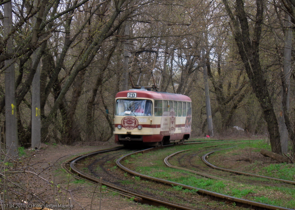 Tatra-T3SU #3059 20-го маршрута на улице Клочковской в районе Алексеевской балки