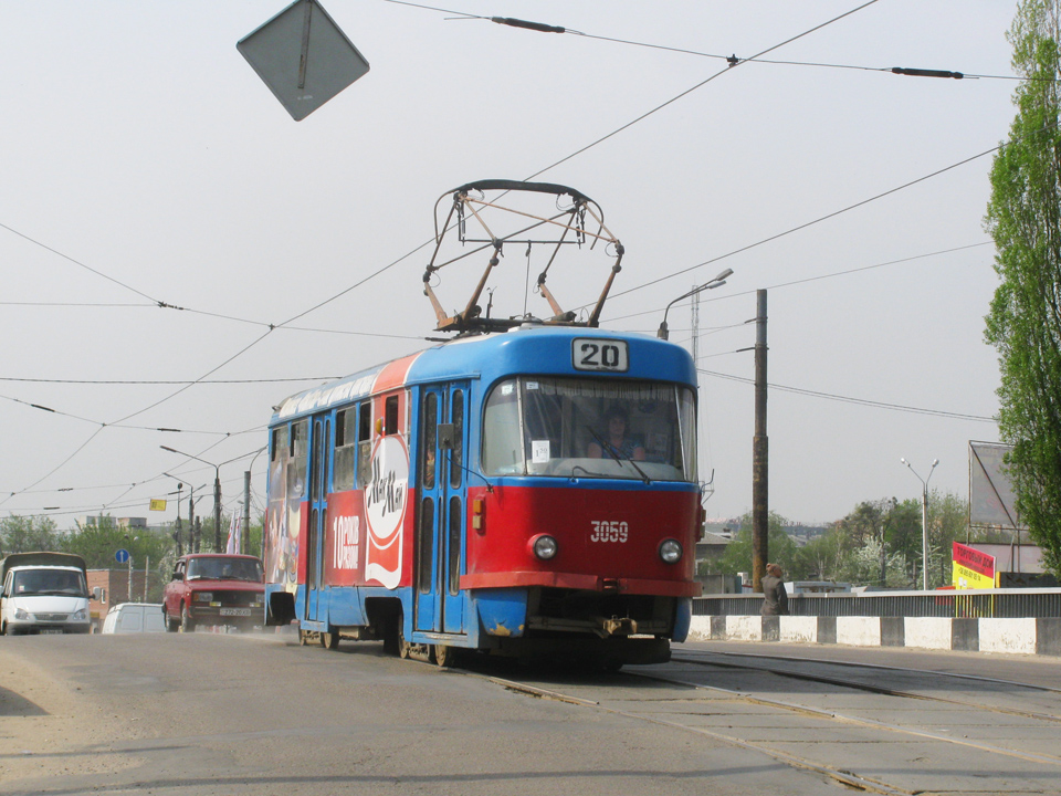 Tatra-T3SU #3059 20-го маршрута на мосту между Пискуновским переулком и Рогатинским въездом