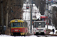Tatra-T3SU #3062 27-го маршрута и Tatra-T6B5 #4519 маршрута 16-А на проспекте Тракторостроителей