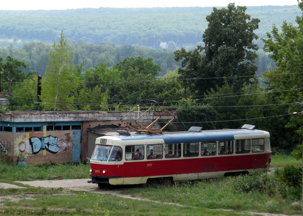 Tatra-T3SU #3070 20-го маршрута на конечной станции "Малая Даниловка"