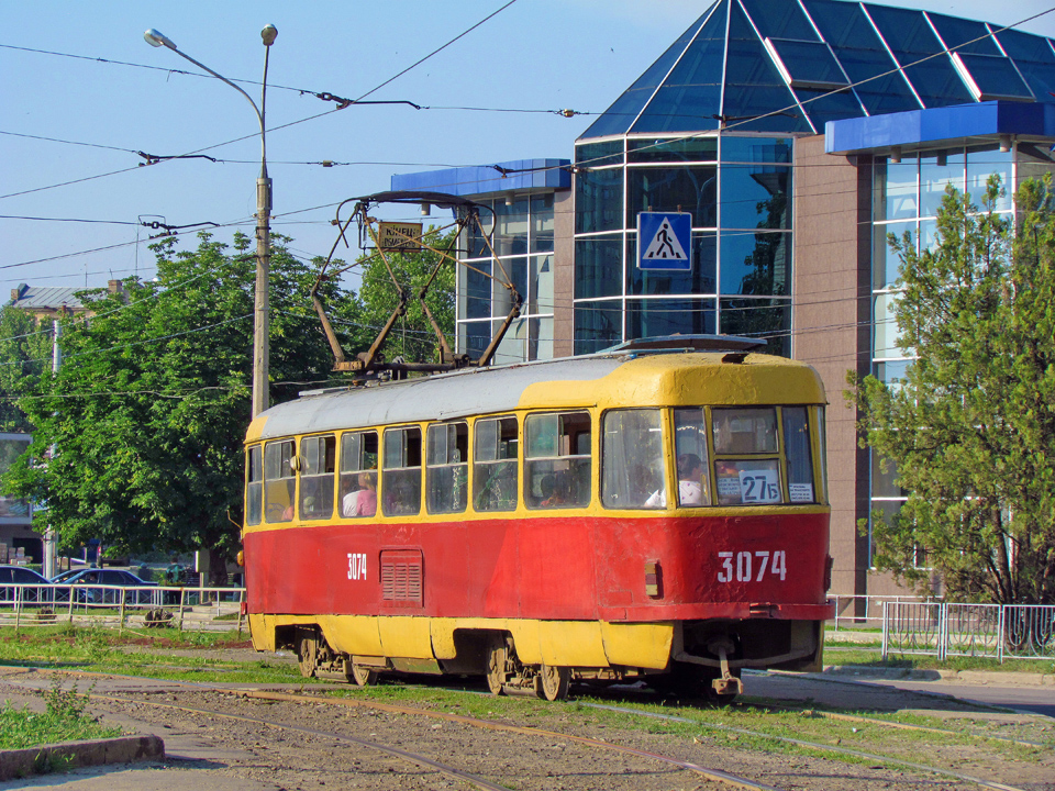 Tatra-T3SU #3074 маршрута 27-Б на площади Ирины Бугримовой