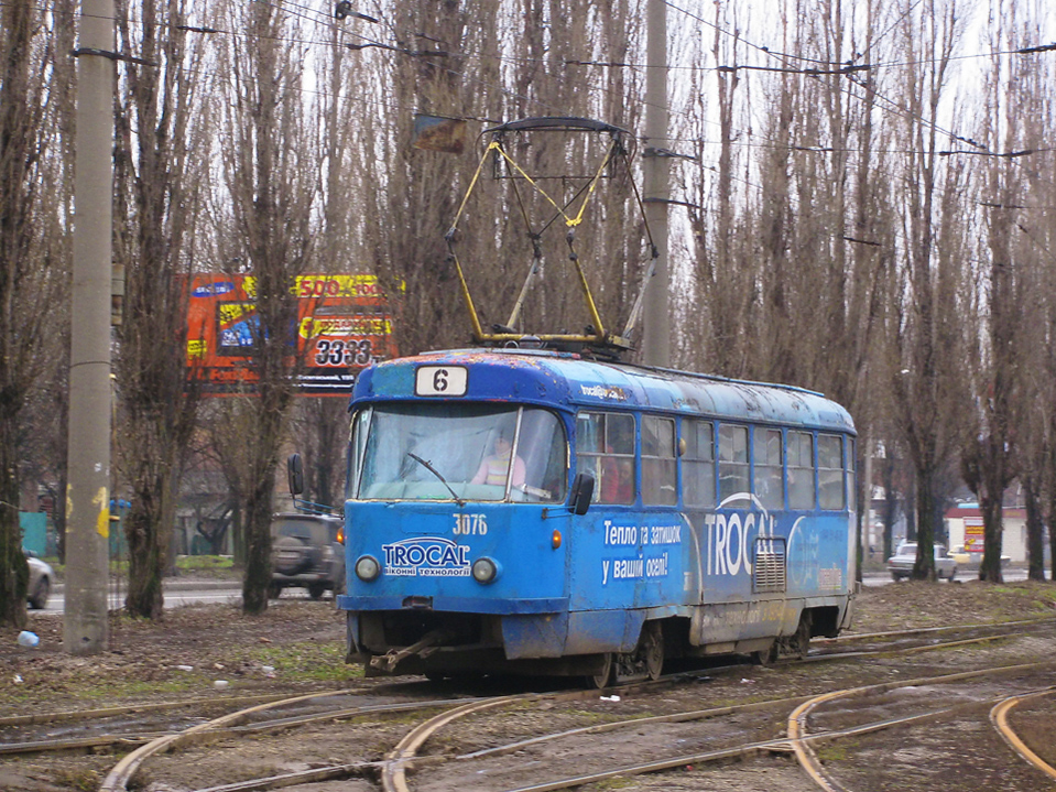 Tatra-T3SU #3078 6-го маршрута на улице Академика Павлова в районе Семиградской улицы