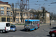 Tatra-T3SU #3085 20-го маршрута поворачивает с улицы Гольдберговской на улицу Москалевскую