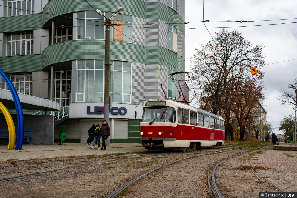 Tatra-T3SUCS #3091 8-го маршрута в Салтовском переулке перед поворотом на улицу Академика Павлова