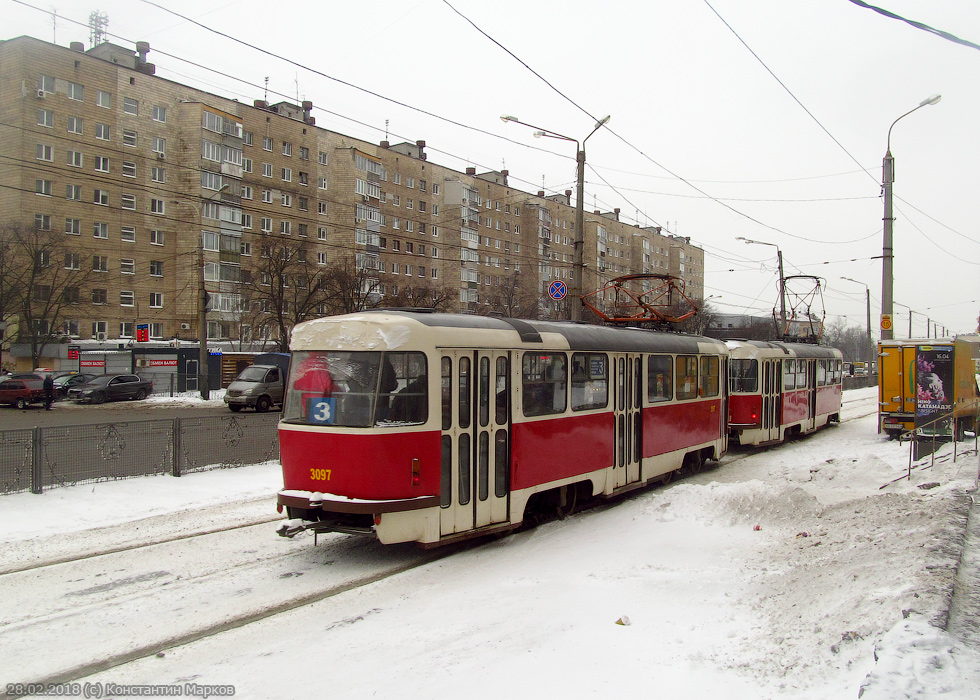 Tatra-T3SUCS #3091-3097 3-го маршрута на улице Полтавский Шлях возле станции метро "Холодная Гора"