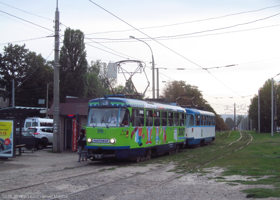 Tatra-T3A #5155-5156 3-го маршрута на улице Полтавский Шлях возле станции метро "Холодная Гора"