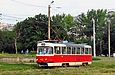 Tatra-T3SU #7016 8-го маршрута поворачивает из Салтовского шоссе на проспект Тракторостроителей, следует в депо