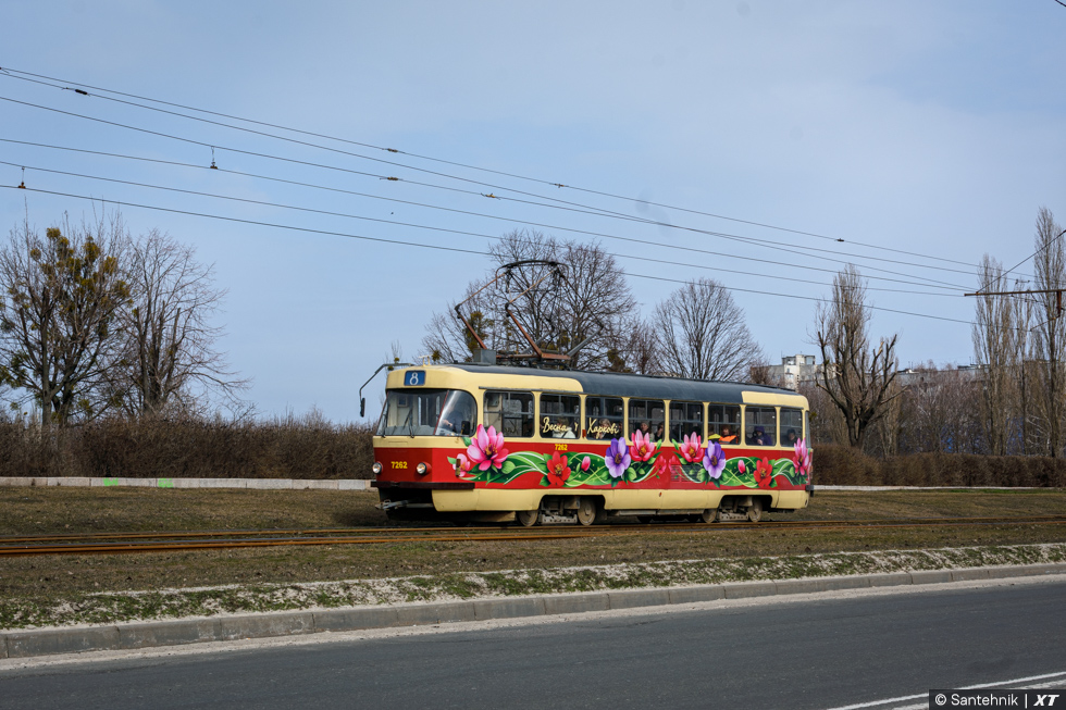 Tatra-T3SUCS #7262 8-го маршрута на Салтовскоим шоссе в районе улицы Базарной