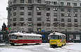 Tatra-T3M #8039 5-го маршрута и Tatra-T3SU #3010 7-го маршрута на РК "Южный Вокзал"