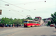 Tatra-T3SU #215-216 2-го маршрута на улице Пискуновской следует по Бурсацкому мосту