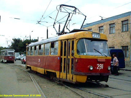 Tatra-T3SU #291 20-го маршрута в Пискуновском переулке
