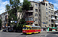 Tatra-T3SU #424 12-го маршрута поворачивает с улицы Маяковского на улицу Тринклера