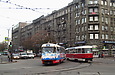 Tatra-T3SUCS #424 1-го маршрута и #410 12-го маршрута на перекрестке улиц Евгения Котляра и Благовещенской