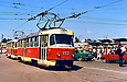 Tatra-T3SU #453-454 15-го маршрута на улице Пискуновской пересекает улицу Энгельса