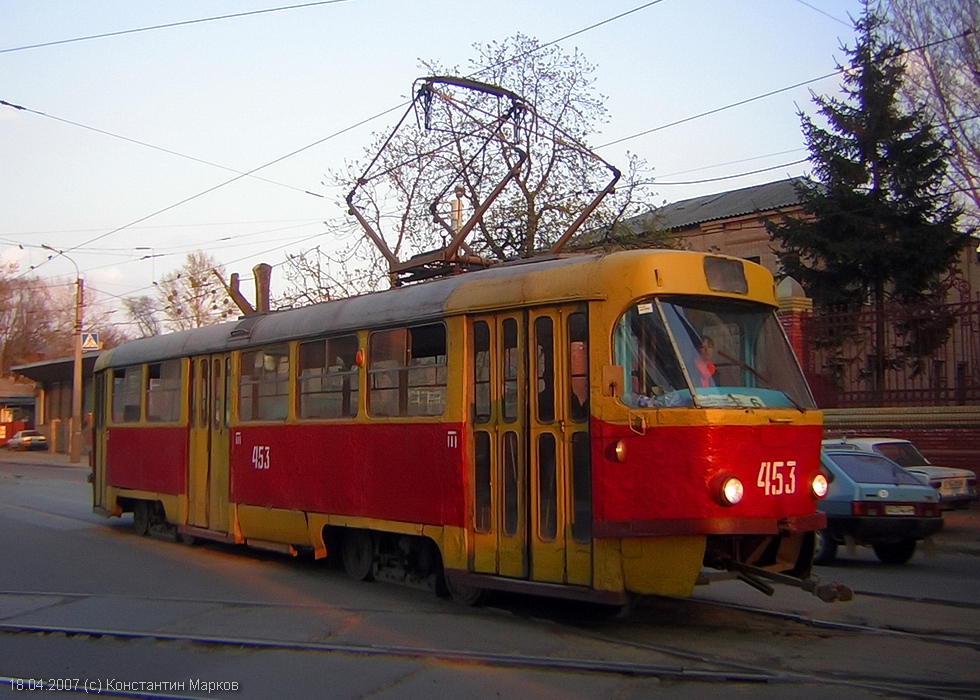 Tatra-T3SU #453 6-го маршрута на улице 1-й Конной Армии на перекрестке с Рыбасовским переулком