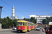 Tatra-T3SU #467-468 3-го маршрута на Лопанском мосту перед поворотом на Пролетарскую площадь