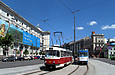 Tatra-T3SUCS #469 5-го маршрута и Tatra-T3A #5119-5120 3-го маршрута на Павловской площади возле Сергиевской площади