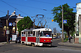 Tatra-T3A #475 28-го маршрута поворачивает с улицы Гольдберговской в переулок Рыбасовский
