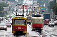 Tatra-T3SU #485-486 3-го маршрута и Tatra-T3M #8039 5-го маршрута на улице Полтавский шлях возле перекрестка с улицами Конева и Малиновского