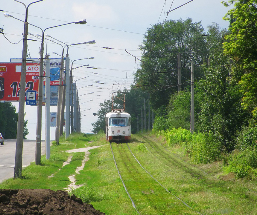 Tatra-T3SU #511 16-го маршрута на улице Академика Павлова в районе Долинского переулка