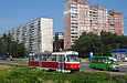 Tatra-T3SU #511 27-го маршрута и Рута-А048.4 гос. #АХ0222АА на улице Академика Павлова возле перекрестка с улицей Пешкова