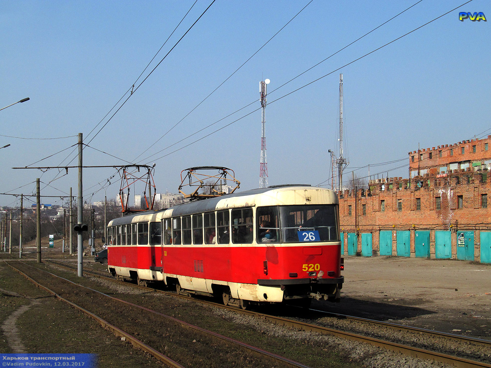 Tatra-T3SU #519-520 26-го маршрута на проспекте Тракторостроителей в окрестностях улицы Ясеневой