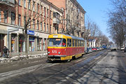 Tatra-T3SU #573 27-го маршрута на улице Кирова подходит к остановке "Улица Плехановская"