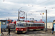 Tatra-T3SU #585-586 26-го маршрута на улице Героев труда выезжает с объездной линии
