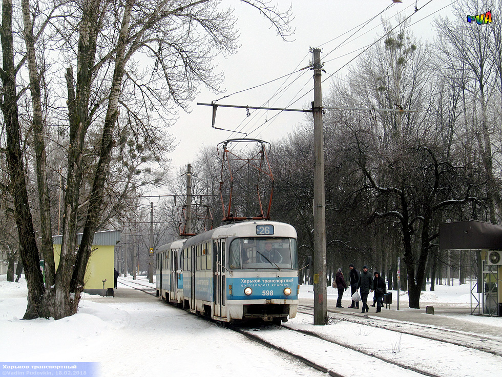 Tatra-T3SU #598-599 26-го маршрута на Московском проспекте возле станции метро "Индустриальная"