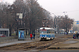 Tatra-T3SU #599 8-го маршрута на остановке "Универмаг "Харьков" по Московскому проспекту