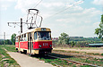 Tatra-T3SU #629 16-го маршрута на улице Героев труда в районе остановки "Зона отдыха"