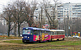 Tatra-T3SU #630-591 26-го маршрута поворачивает из Салтовского шоссе на проспект Тракторостроителей