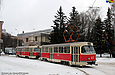 Tatra-T3SU #637-638 на улице Молодой Гвардии выезжает с территории КП "Харьковский вагоноремонтный завод"